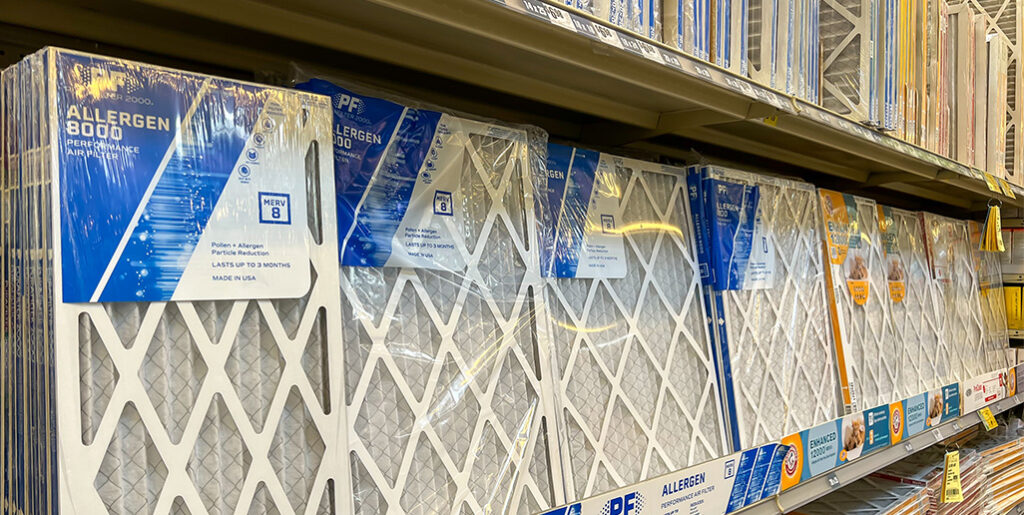 Shelves of furnace filters