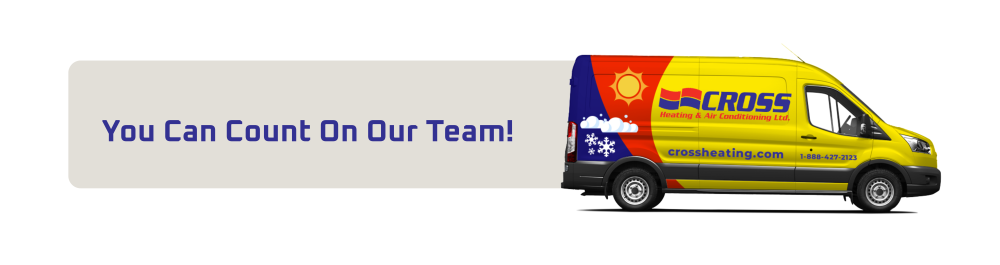 An animated image of a Cross Van driving past a banner that reads "You Can Count On Our Team"